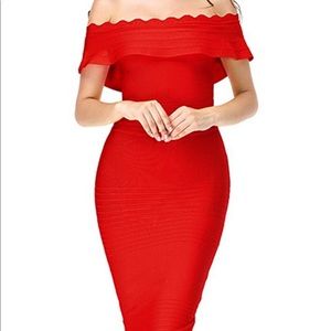 Red bandage dress medium stretch off-shoulder